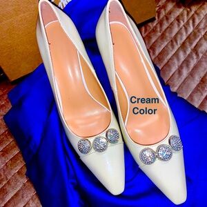 NWT Red Bottomed Customized Cream or White Elegant Heels with Crystal Accents